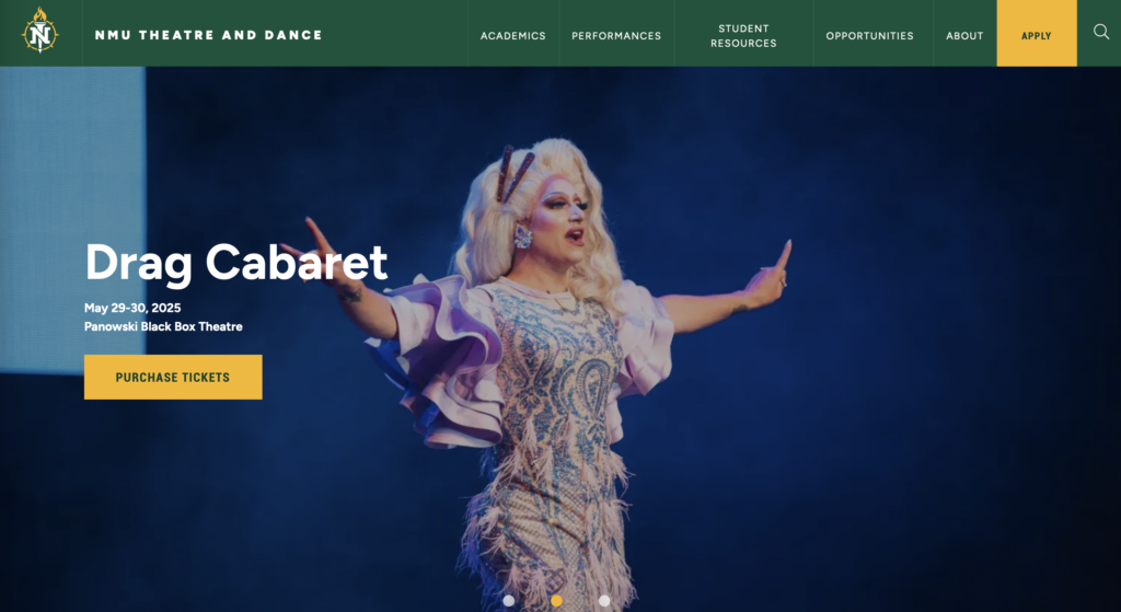 screenshot of NMU site for drag cabaret